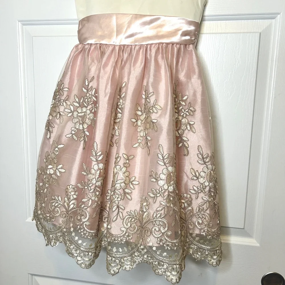 Jayne Copeland Girls Cream Pink Gold Floral Embroidered Party Dress Size 7‎